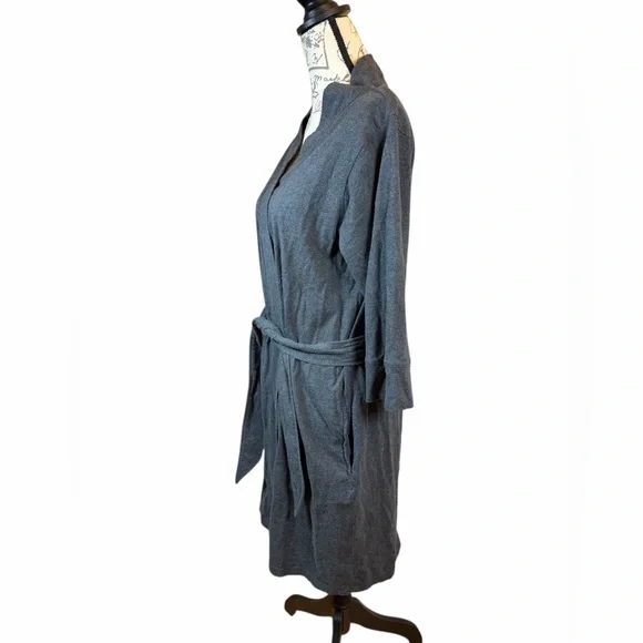 Pact Organic Cotton Bathrobe Gray Tie Waist Medium - Picture 3 of 9